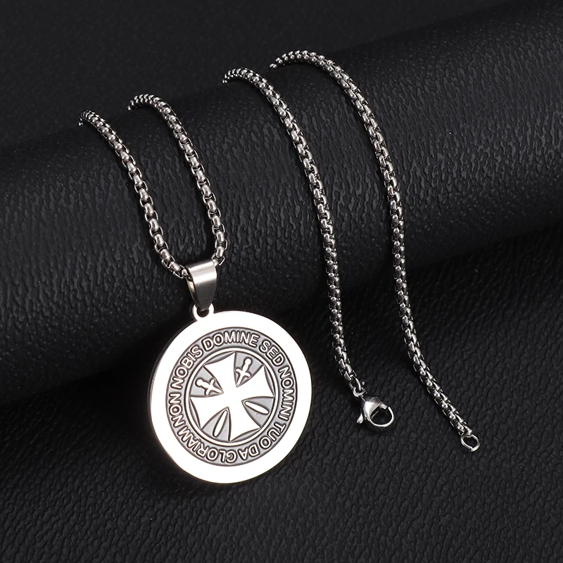 Collier pendentif en acier inoxydable avec logo militaire allemand, croix de fer ronde, bijoux fins classiques pour hommes et femmes, vente en gros â Image 6