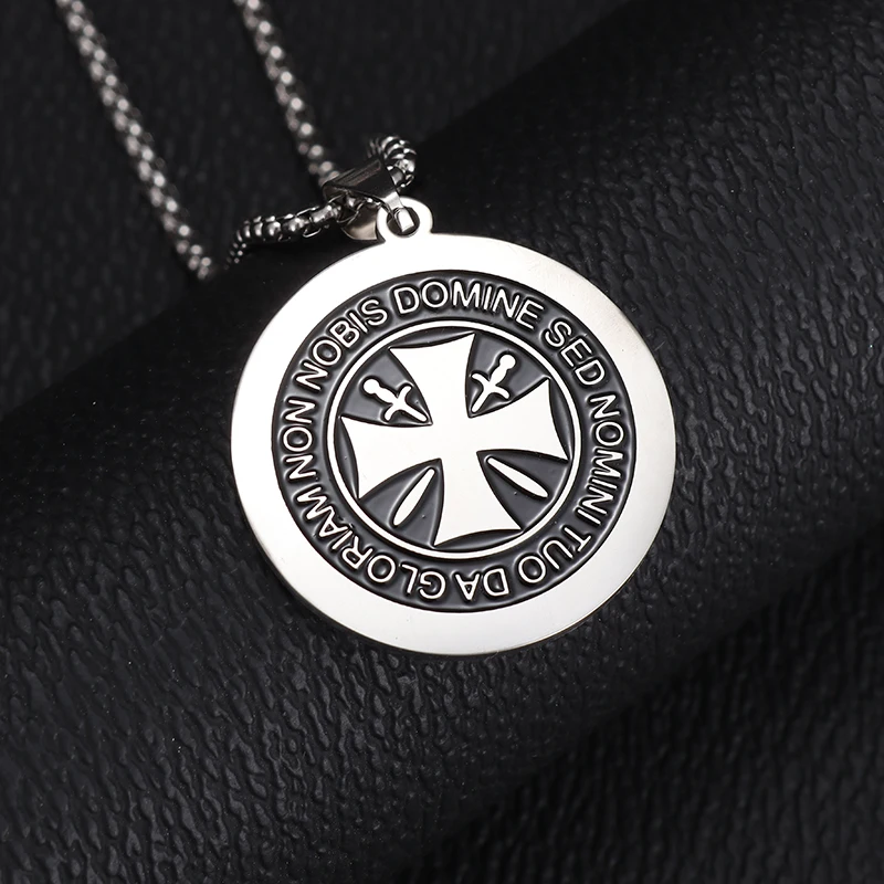 Collier pendentif en acier inoxydable avec logo militaire allemand, croix de fer ronde, bijoux fins classiques pour hommes et femmes, vente en gros â Image 3