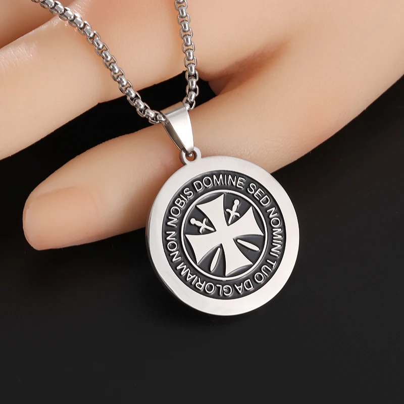 Collier pendentif en acier inoxydable avec logo militaire allemand, croix de fer ronde, bijoux fins classiques pour hommes et femmes, vente en gros â Image 4