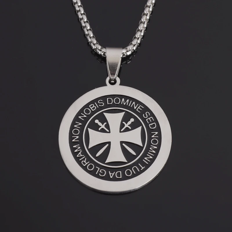 Collier pendentif en acier inoxydable avec logo militaire allemand, croix de fer ronde, bijoux fins classiques pour hommes et femmes, vente en gros â Image 2