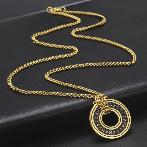 Colliers Rune nordique Vintage pour hommes, en acier inoxydable, Runes nordiques Viking, bijoux païen, pendentif amulette Talisman Futhark – Image 6