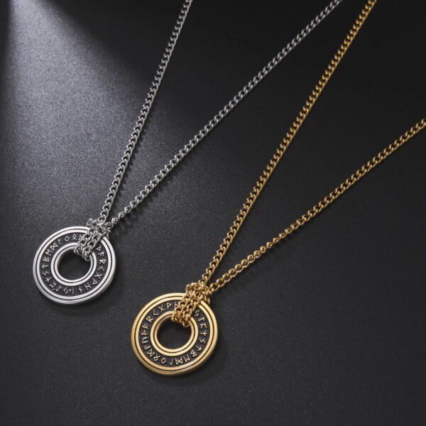 Colliers Rune nordique Vintage pour hommes, en acier inoxydable, Runes nordiques Viking, bijoux païen, pendentif amulette Talisman Futhark – Image 3
