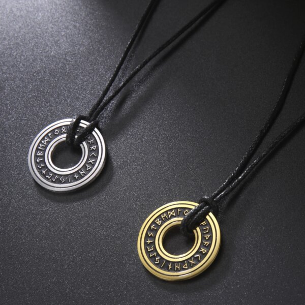 Colliers Rune nordique Vintage pour hommes, en acier inoxydable, Runes nordiques Viking, bijoux païen, pendentif amulette Talisman Futhark – Image 2