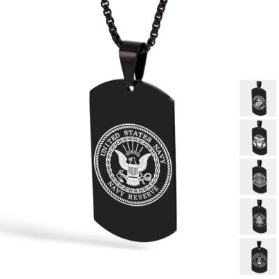28195-cc2e78.jpg Collier pendentif Arma militaire en acier inoxydable pour hommes, conception d'étiquette Black Navy Air Fire Dept, 24 po, US, DIY