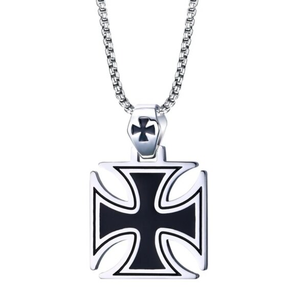 Collier pendentif croix de chevalier noir punk pour hommes, amulette décontractée à la mode, cadeau de bijoux