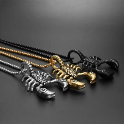 28504-109cdd.jpg Collier pendentif insecte gothique vintage pour homme et femme, acier inoxydable, scorpion