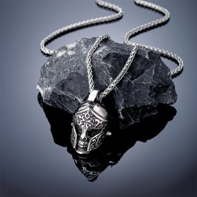 28527-b7bafb.jpg Colliers Vintage Norse Spartan Kokor Helme pour Hommes, Pendentif TĂȘte de Mort Vibasine, Acier Inoxydable, Amulette Prairie, GrĂšce, Bijoux Cadeaux pour Hommes