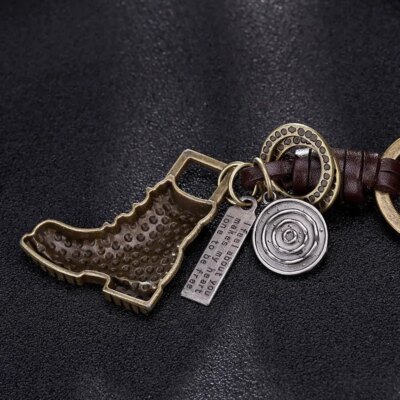 Bottes militaires vintage en cuir de vache pour hommes, en alliage de voiture, porte-clés, chaussures, pendentif, sac à main, porte-clés, bibelot, cadeaux