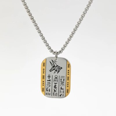 Collier Rune Vintage en Acier Inoxydable pour Homme, Pendentif Oeil d'Horus Anubis, Breloque Anti-Allergies