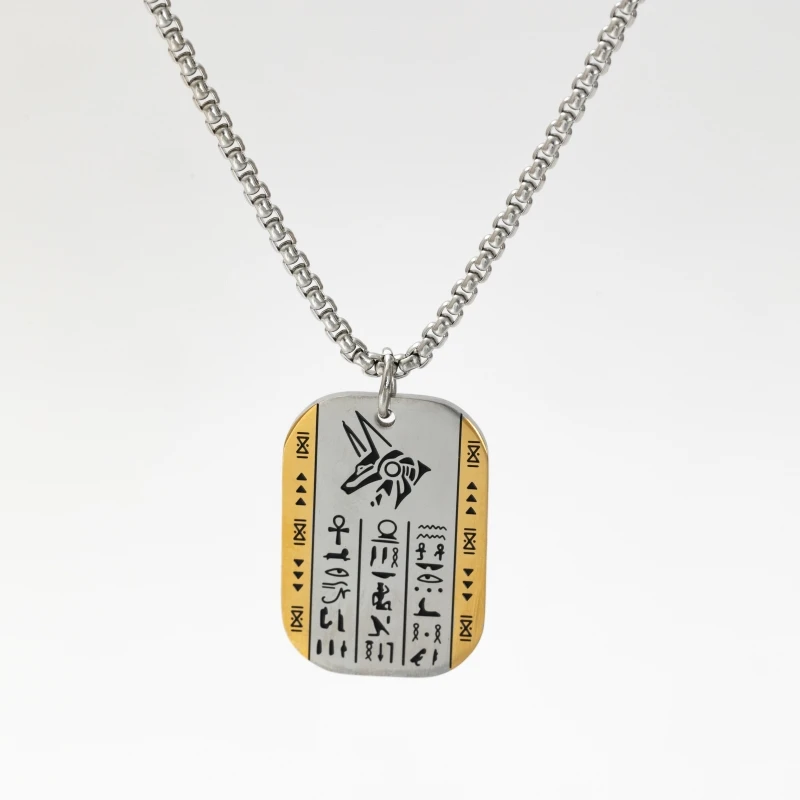 Collier Rune Vintage en Acier Inoxydable pour Homme, Pendentif Oeil d'Horus Anubis, Breloque Anti-Allergies – Image 5