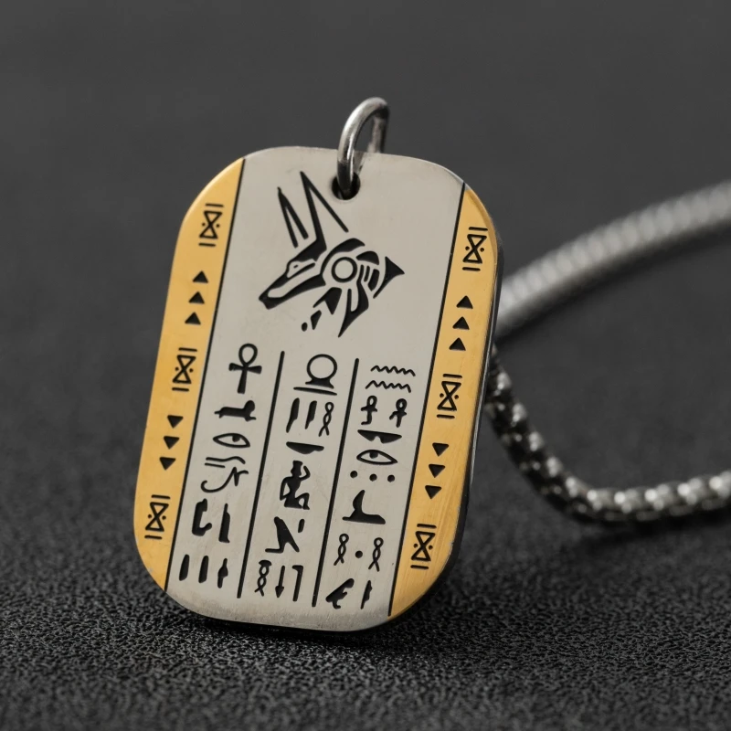 Collier Rune Vintage en Acier Inoxydable pour Homme, Pendentif Oeil d'Horus Anubis, Breloque Anti-Allergies