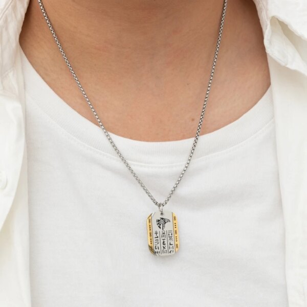 Collier Rune Vintage en Acier Inoxydable pour Homme, Pendentif Oeil d'Horus Anubis, Breloque Anti-Allergies