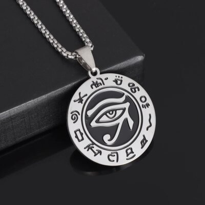 Collier Rune Vintage en Acier Inoxydable pour Homme, Pendentif Oeil d'Horus Anubis, Breloque Anti-Allergies