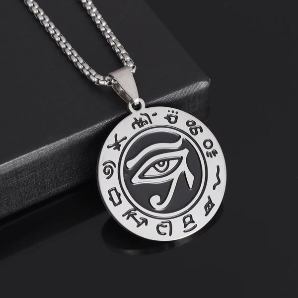 Collier Rune Vintage en Acier Inoxydable pour Homme, Pendentif Oeil d'Horus Anubis, Breloque Anti-Allergies