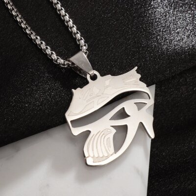 Collier Rune Vintage en Acier Inoxydable pour Homme, Pendentif Oeil d'Horus Anubis, Breloque Anti-Allergies
