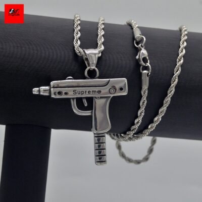 28694-8e40e9.jpg Collier pendentif en acier inoxydable, Gun Supreme