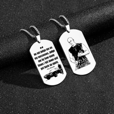Collier Toretto Restic en Acier Inoxydable pour Homme, Citation Inspirante, Monogramme, Plaque Militaire, Pendentif Bijoux, Fast and Furious
