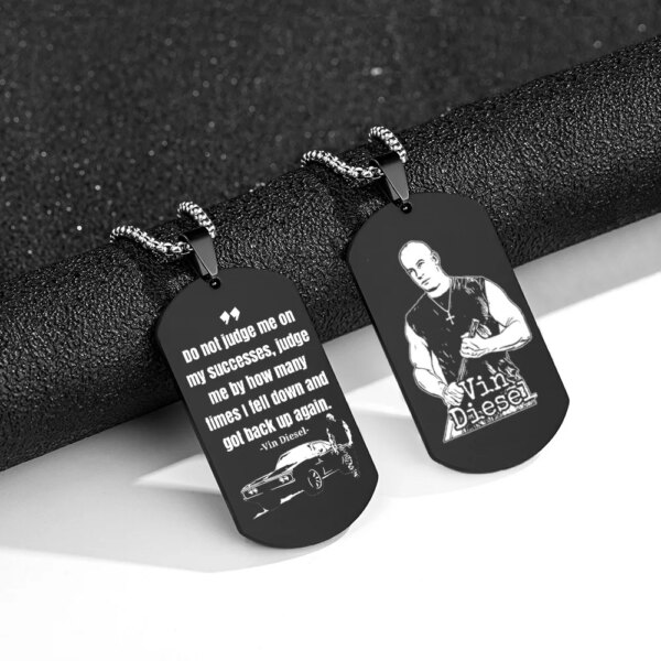 Collier Toretto Restic en Acier Inoxydable pour Homme, Citation Inspirante, Monogramme, Plaque Militaire, Pendentif Bijoux, Fast and Furious
