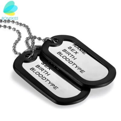 28751-9df0d6.jpg Boniskiss – collier à Double étiquette de chien militaire, avec entretoise en Silicone, pendentif en acier inoxydable, bijoux