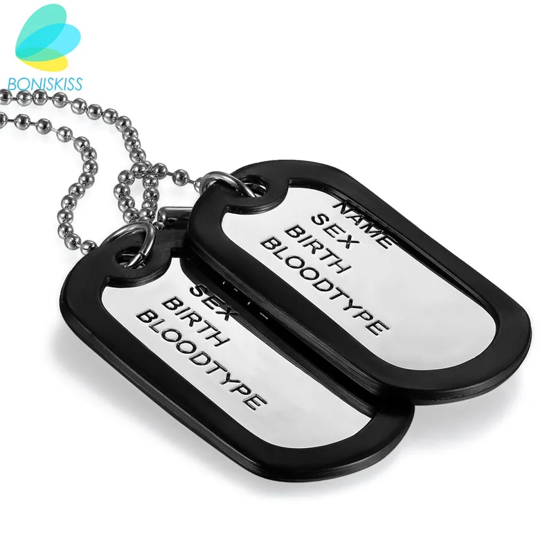 Boniskiss – collier à Double étiquette de chien militaire, avec entretoise en Silicone, pendentif en acier inoxydable, bijoux