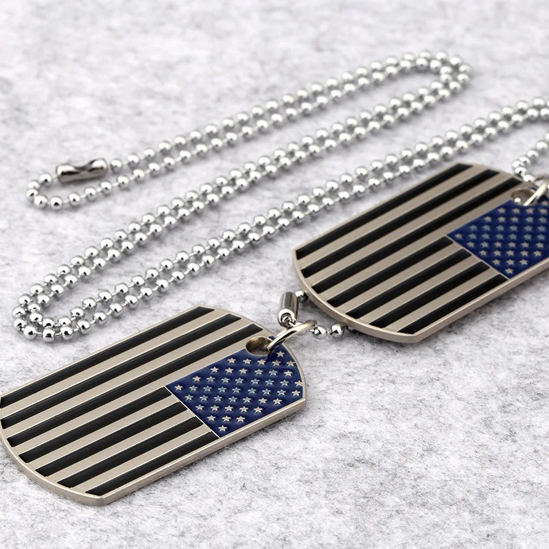 Bijoux Hip hop en acier inoxydable pour hommes, marque Tide, carte militaire, drapeau National américain, collier pendentif, étiquette de chien de l'armée – Image 4