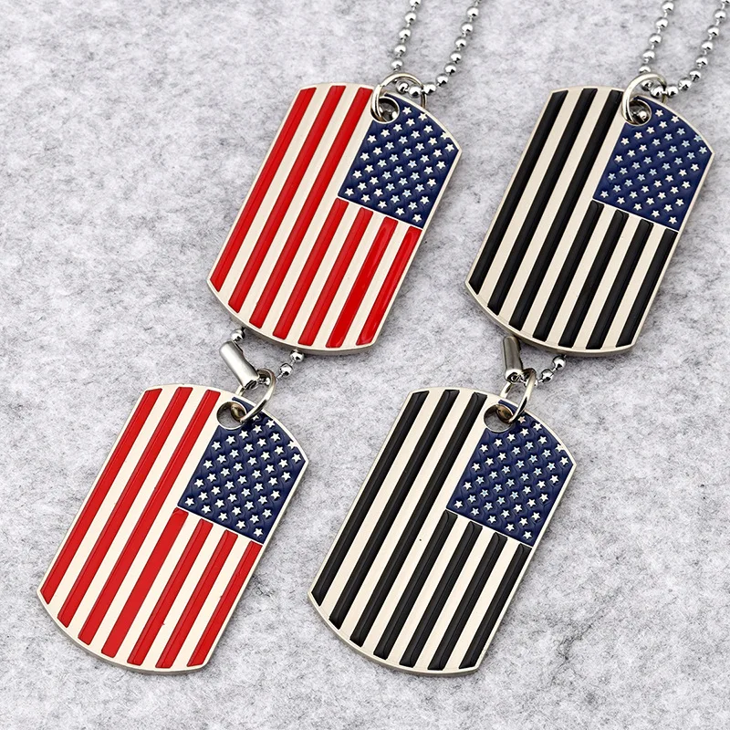 Bijoux Hip hop en acier inoxydable pour hommes, marque Tide, carte militaire, drapeau National américain, collier pendentif, étiquette de chien de l'armée – Image 2