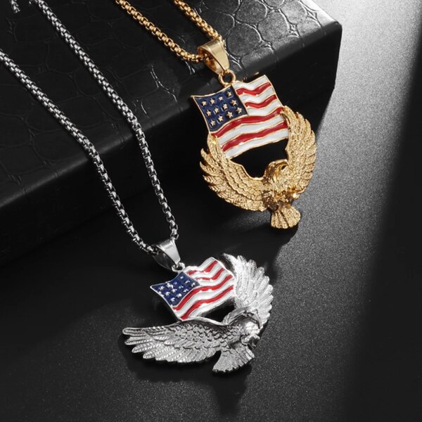 American Feel-Collier Eagle avec pendentif à breloque en alliage, bijoux de déclaration, document en or, haute qualité
