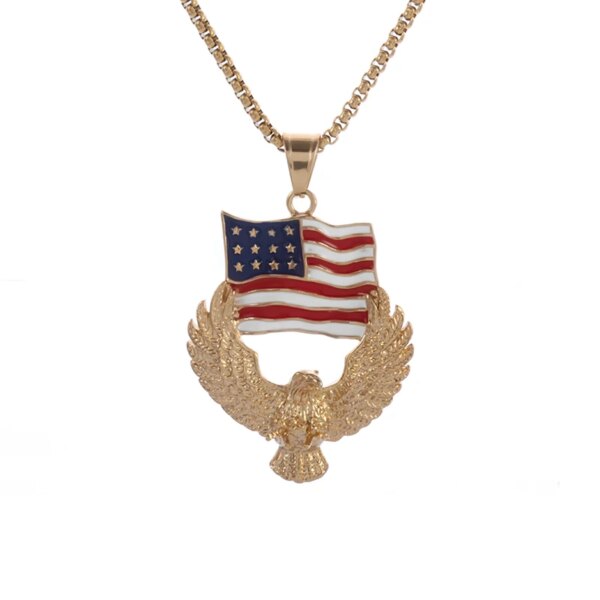 American Feel-Collier Eagle avec pendentif à breloque en alliage, bijoux de déclaration, document en or, haute qualité – Image 5