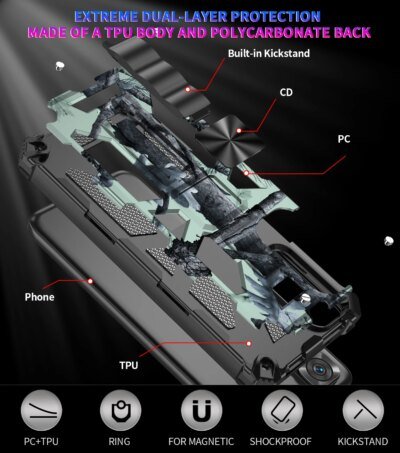 29181-6eae6c.jpg Coque antichoc militaire CamSolomon Armor, coque arrière pour Xiaomi Redmi Note 11S, 11, 12 Pro, casque X5 Tage Pro, 5G Redmi 10C, 10A, 9C