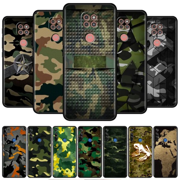 Coque Camouflage militaire verte pour Motorola Moto, pour modèles G30, G60, G22, G50, G31, G200, G9 Play, G9 Plus, G8 Power Edge, 20 One Fusion