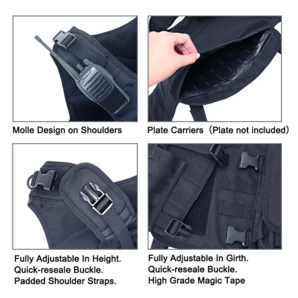 MGFLASHFORCE – Gilet Tactique à Système d'Attache MOLLE pour l'Airsoft, Accessoire Porte-plaque Style Swat pour la Pêche, la Chasse, le Paintball, Style Armée ou Police – Image 4