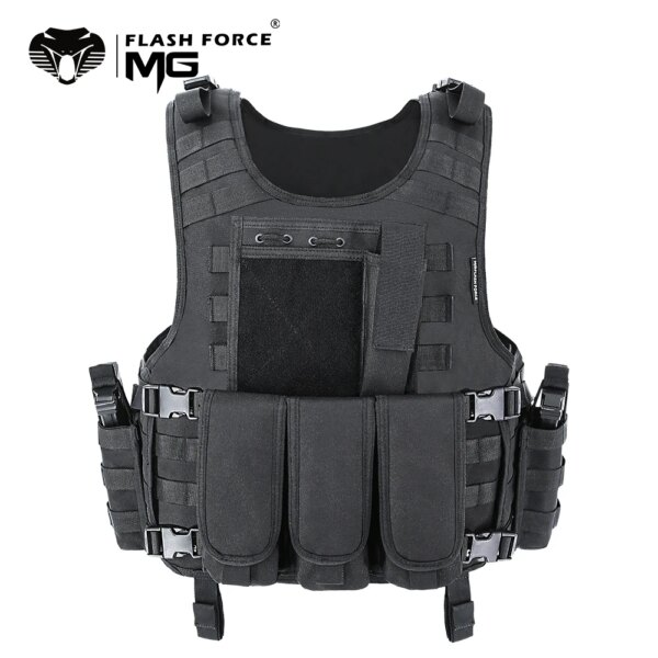 MGFLASHFORCE – Gilet Tactique à Système d'Attache MOLLE pour l'Airsoft, Accessoire Porte-plaque Style Swat pour la Pêche, la Chasse, le Paintball, Style Armée ou Police