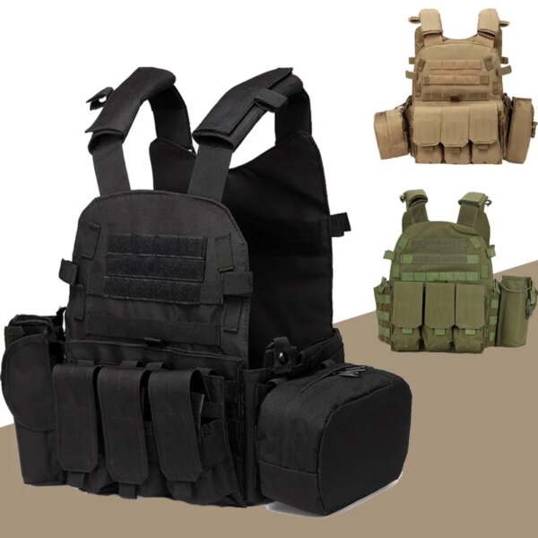 600D, Gilet Tactique pour Chasse, Porte-Plaque Militaire Molle, Arsenal Airsoft, Paintball CS, Tenue Légère, pour Protection Extérieure