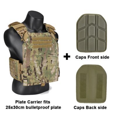 3949-793c23.jpg Gilet tactique en Nylon 1050D, Gilet tactique Durable à dégagement rapide, 25x30cm, porte-plaque, avec capuchons antichoc