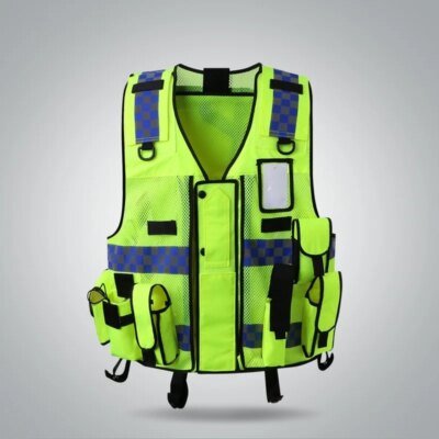 3993-884e5c.jpg Gilet réfléchissant multi-sacs, gilet de Protection de sécurité pour chantier, veste de vêtements fluorescents, brille dans la nuit