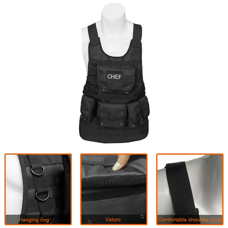 Gilet tactique militaire Molle Airsoft, rĂ©glable en extĂ©rieur, 600D, lĂ©ger, pour Paintball, Camping, Barbecue, antisalissure, tablier de Chef â Image 5