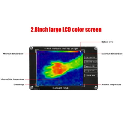Imageur thermique portatif-40 ℃ à 300 ℃, écran LCD 2.8 pouces