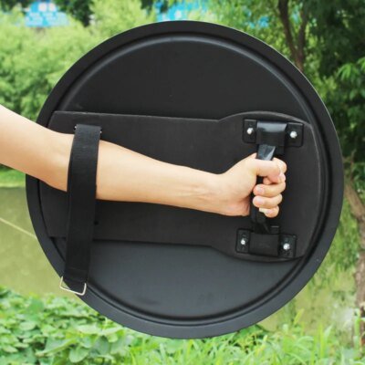 6545-51e4e6.jpg Bouclier rond à main, équipement de patrouille de sécurité, autoprotection tactique, bouclier d'entraînement en alliage d'aluminium