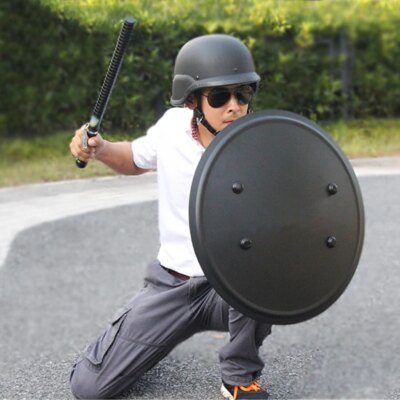 6545-d5efc9.jpg Bouclier rond à main, équipement de patrouille de sécurité, autoprotection tactique, bouclier d'entraînement en alliage d'aluminium