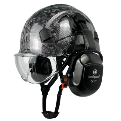 Visière de casque de sécurité à motifs en Fiber de carbone pour hommes, protège-oreilles