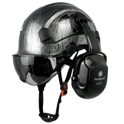 Visière de casque de sécurité à motifs en Fiber de carbone pour hommes, protège-oreilles