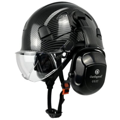 Visière de casque de sécurité à motifs en Fiber de carbone pour hommes, protège-oreilles