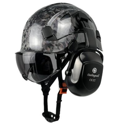 Visière de casque de sécurité à motifs en Fiber de carbone pour hommes, protège-oreilles