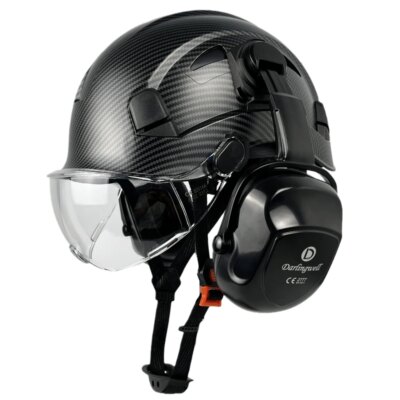 Visière de casque de sécurité à motifs en Fiber de carbone pour hommes, protège-oreilles