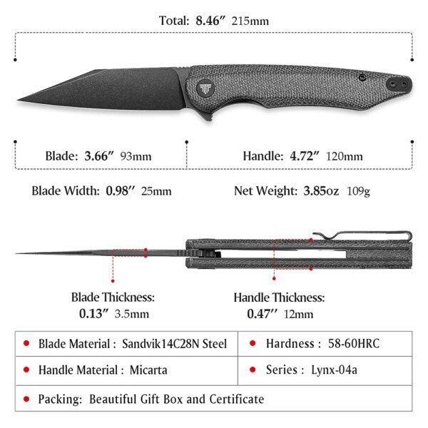 couteau de chasse de poche pliant EDC, couteaux d'extérieur pliables avec lame en acier de 3.7