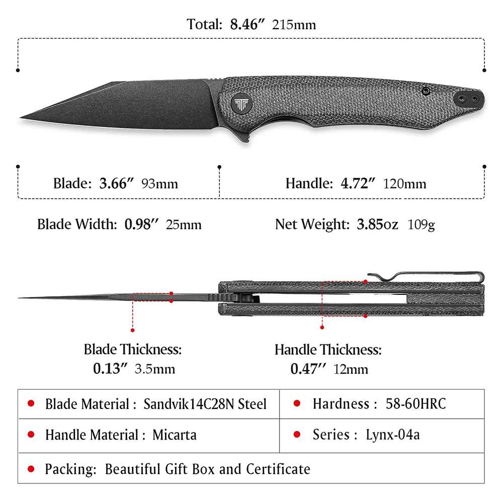 couteau de chasse de poche pliant EDC, couteaux d'extérieur pliables avec lame en acier de 3.7 – Image 3