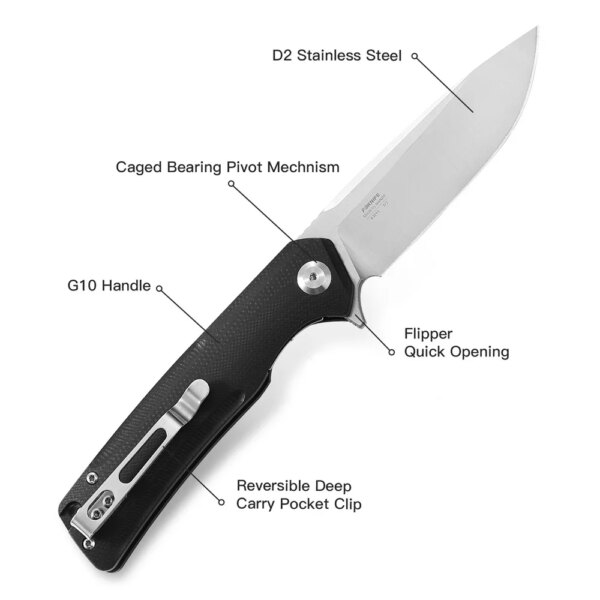 Firebird FH91 D2 lame G10 manche couteau pliant, outil de survie, couteau de poche tactique edc outil d'extérieur – Image 6
