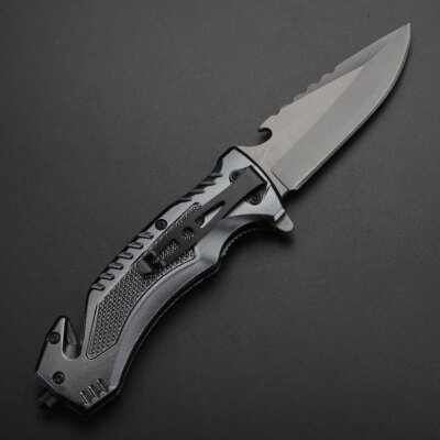 8699-29153e.jpg Couteau de chasse en titane gris, pliant, de survie, de poche, de grande dureté, pour le camping, EDC