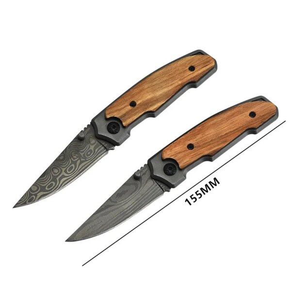 Couteau de poche pour l'extérieur, motif damas pour Camping, autodéfense, alpinisme